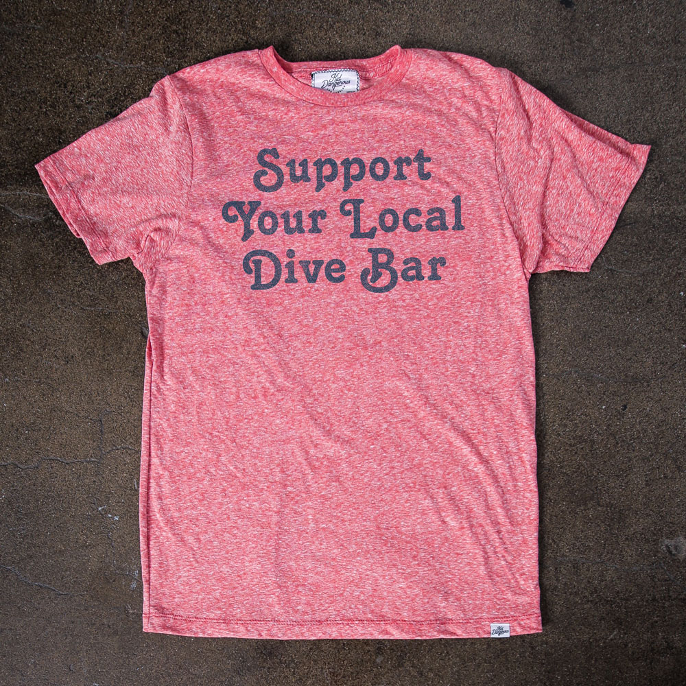 InsideHook x Kid Dangerous Support Your Local Dive Bar charity collab tee in vintage red