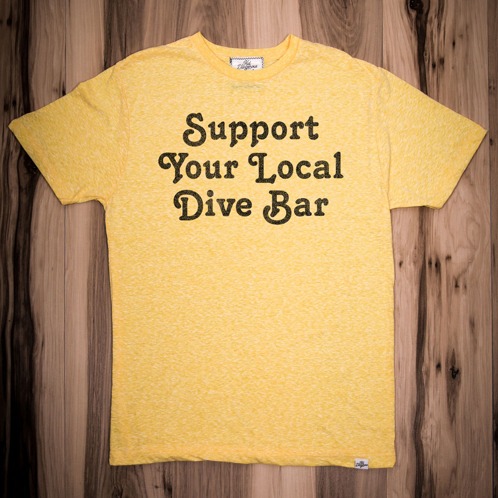 InsideHook x Kid Dangerous Support Your Local Dive Bar charity collab tee in yellow