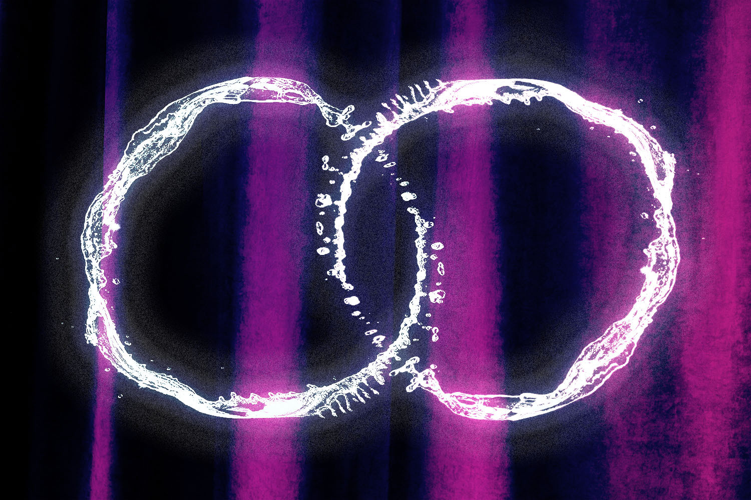 two white rings intersecting over a purple background