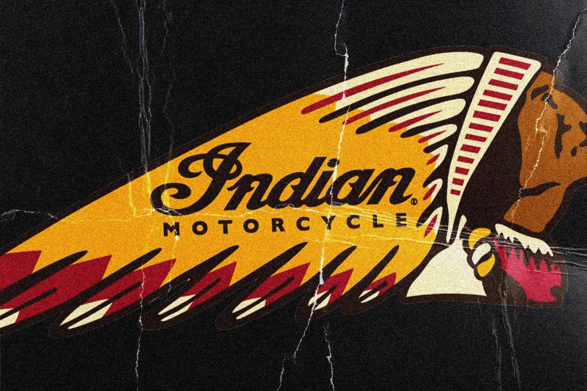 Indian Motorcycles Native American headdress logo on a black background