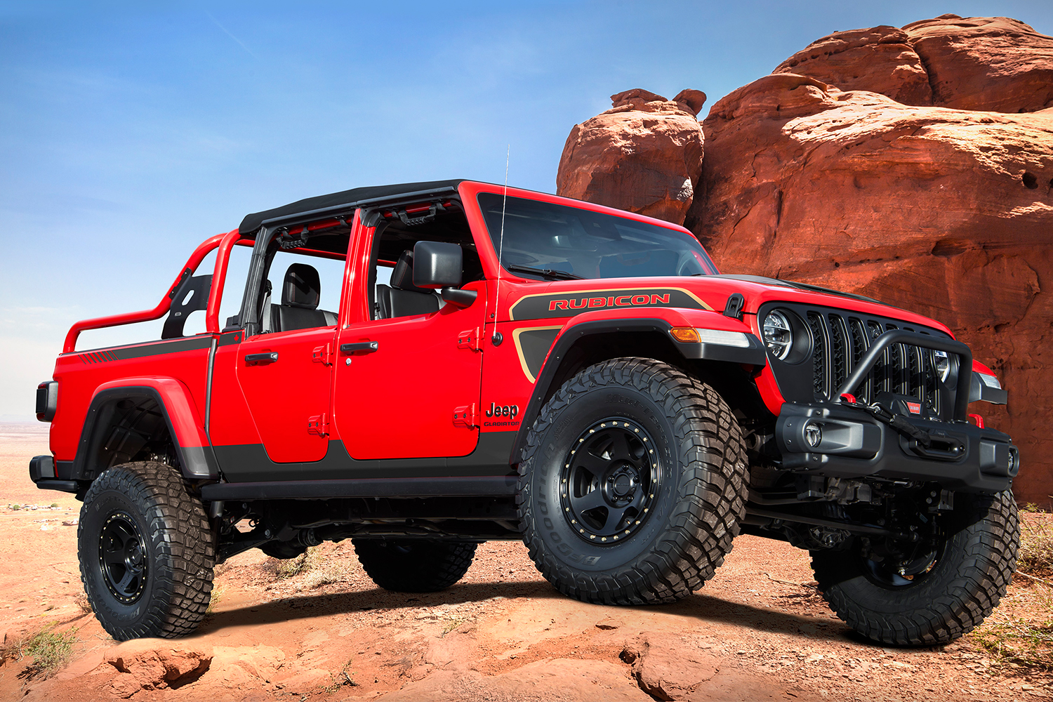 The Jeep Red Bare Gladiator Rubicon Concept Vehicle