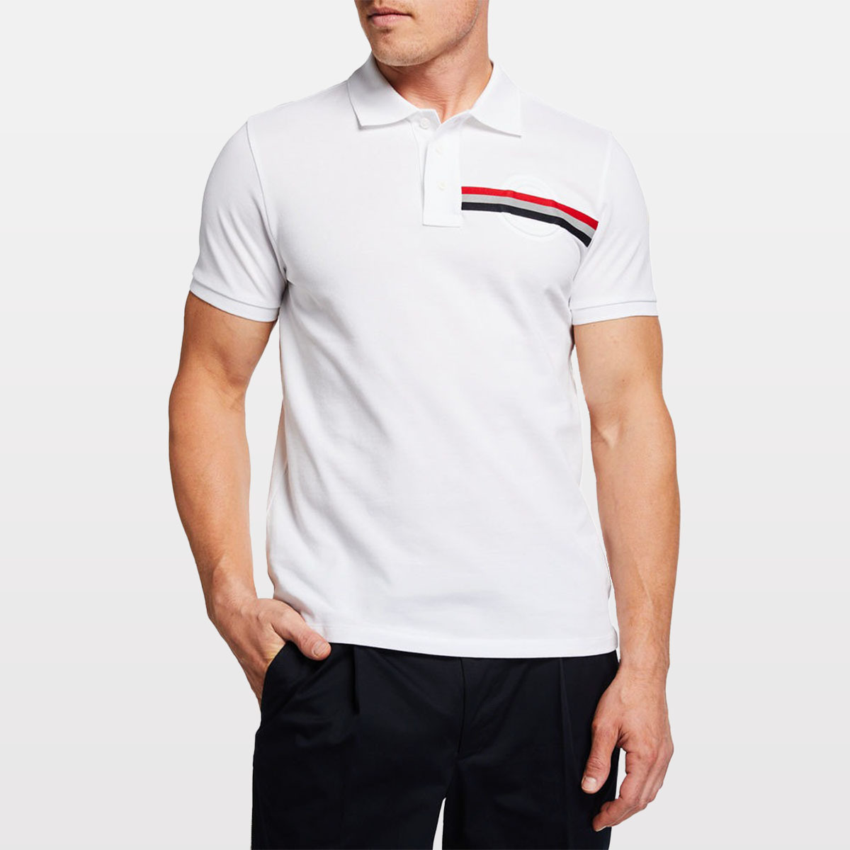Moncler Men's Polo Shirt w/ Stripe Detail