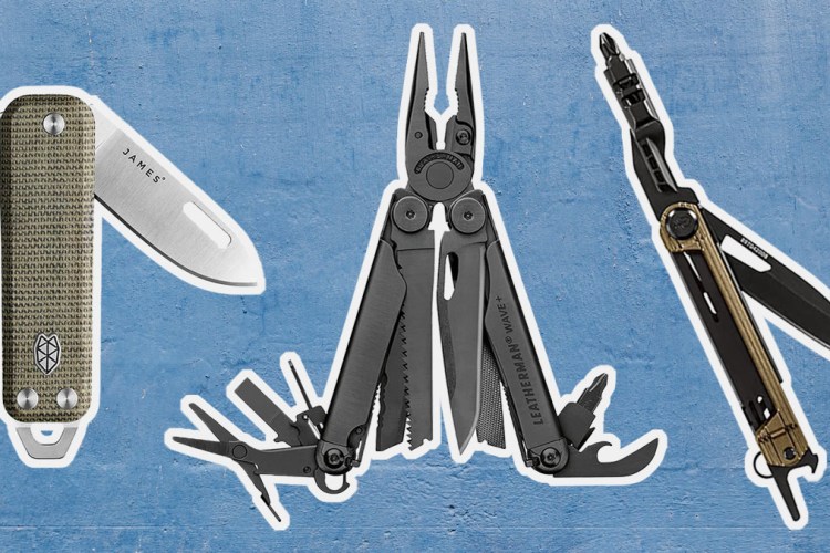 a collage of the best multi-tools on a blue background