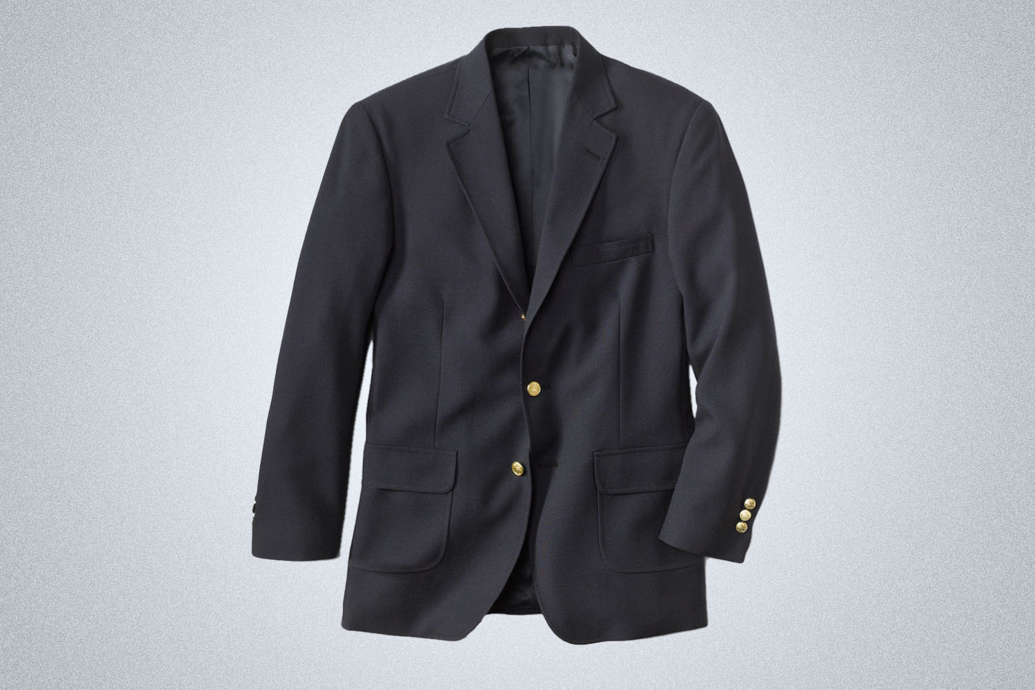 a navy blazer on a grey background