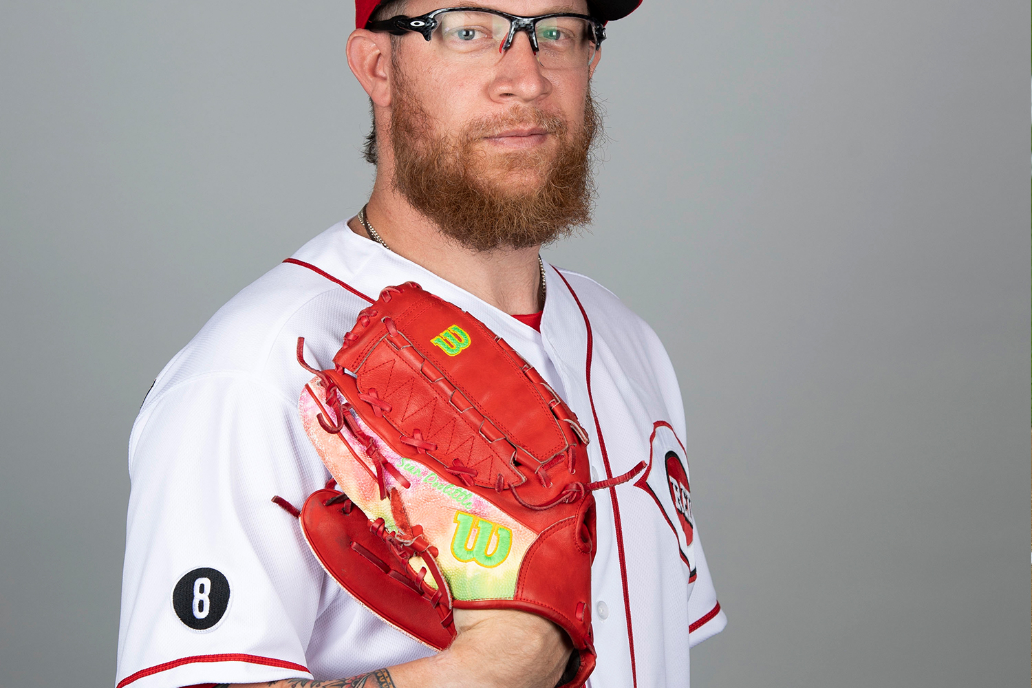 Sean Doolittle #63 of the Cincinnati Reds poses during Photo Day on Tuesday, February 23, 2021