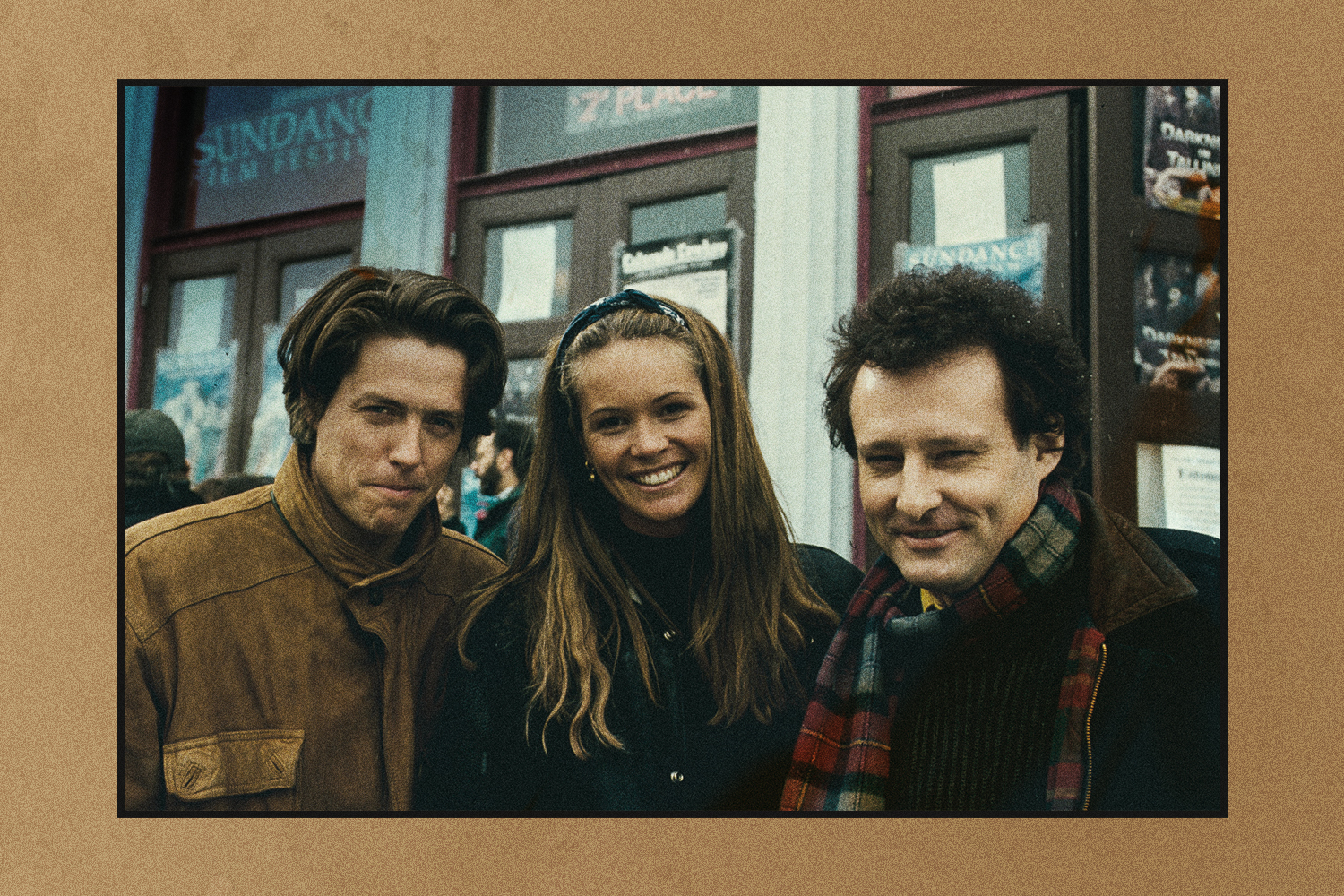 Hugh Grant, Elle MacPherson and John Dwingan at Sundance Film Festival in 1994
