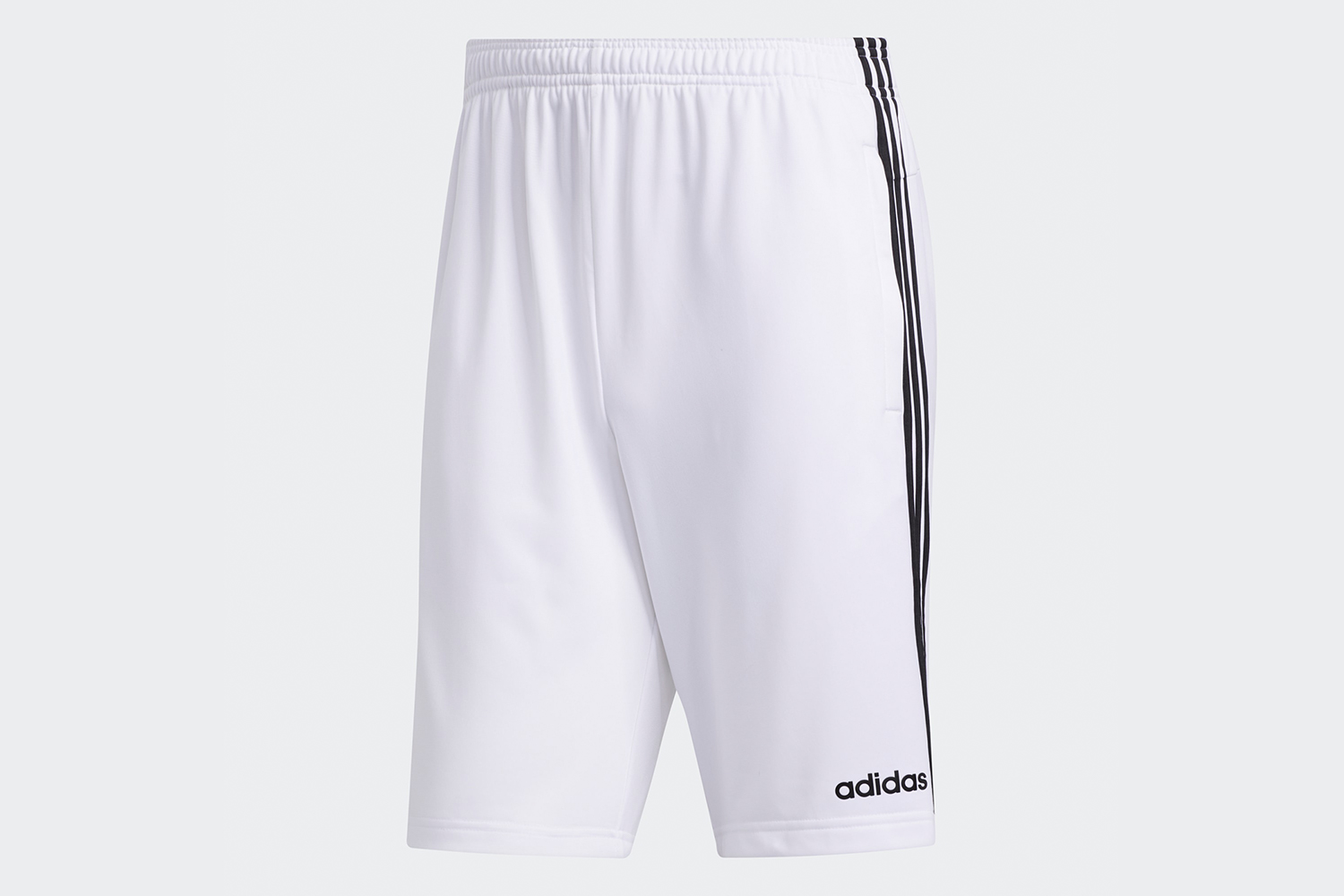 Adidas workout shorts in white with the three-stripe design