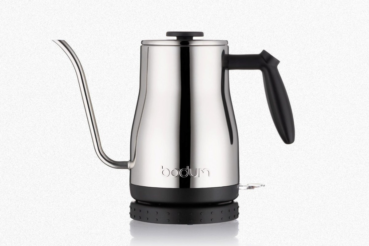 The Bistro Electric Gooseneck Kettle from Bodum on a white background.