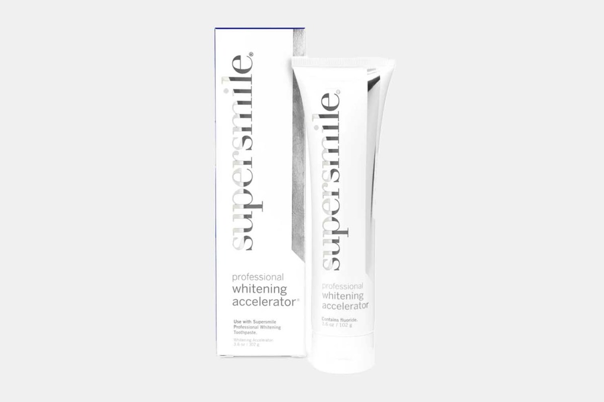 A tube of Professional Whitening Accelerator from oral care brand Supersmile