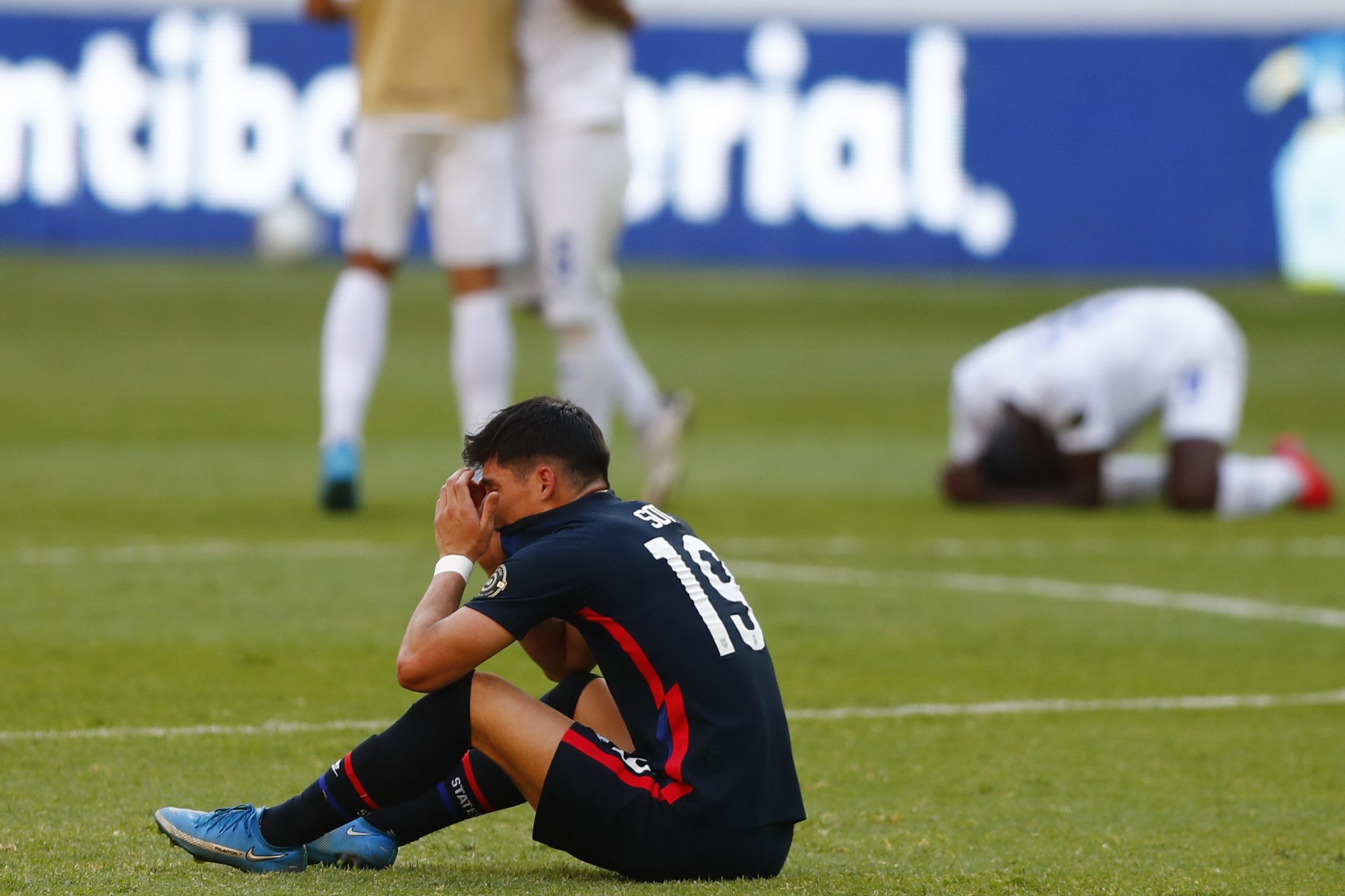 Sebastian Soto of United States reacts after losing