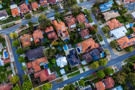 house rooftops shot from above