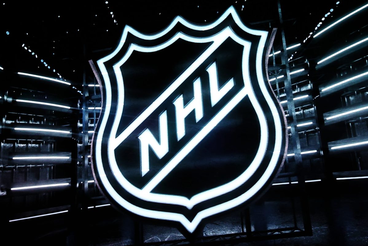 The NHL logo seen on a scoreboard.