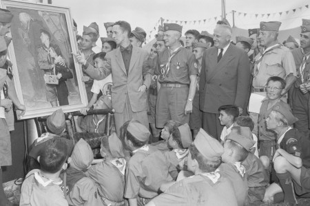 Painter Norman Rockwell with Boy Scouts