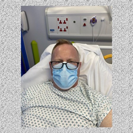 Jonathan Frostick in the hospital after suffering a heart attack