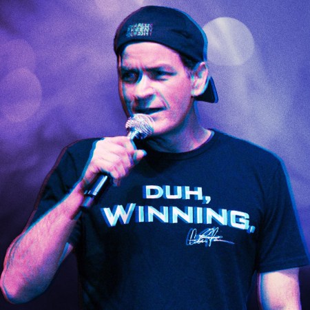 Charlie Sheen in his "Duh, winning" shirt during his ill-fated 2011 stage show/tour