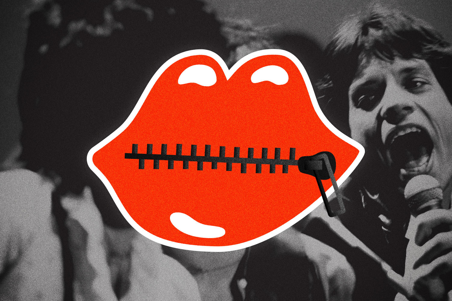 A Rolling Stones logo with zipped shut lips