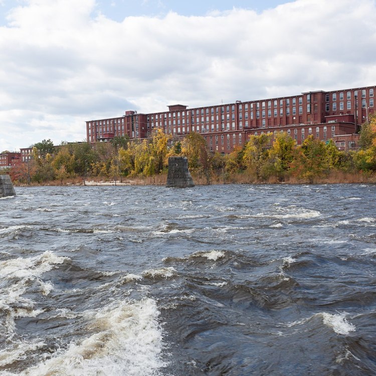 The rushing Merrimack River in Manchester, New Hampshire