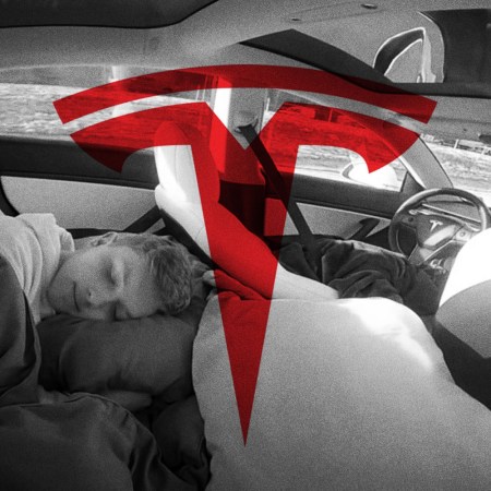 A TikTok and YouTube creator sleeps in the back of a Tesla vehicle while it's driving on Autopilot