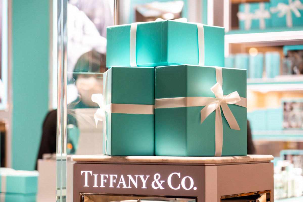 Tiffany Blue Boxes on a table at a Tiffany & Co. Store