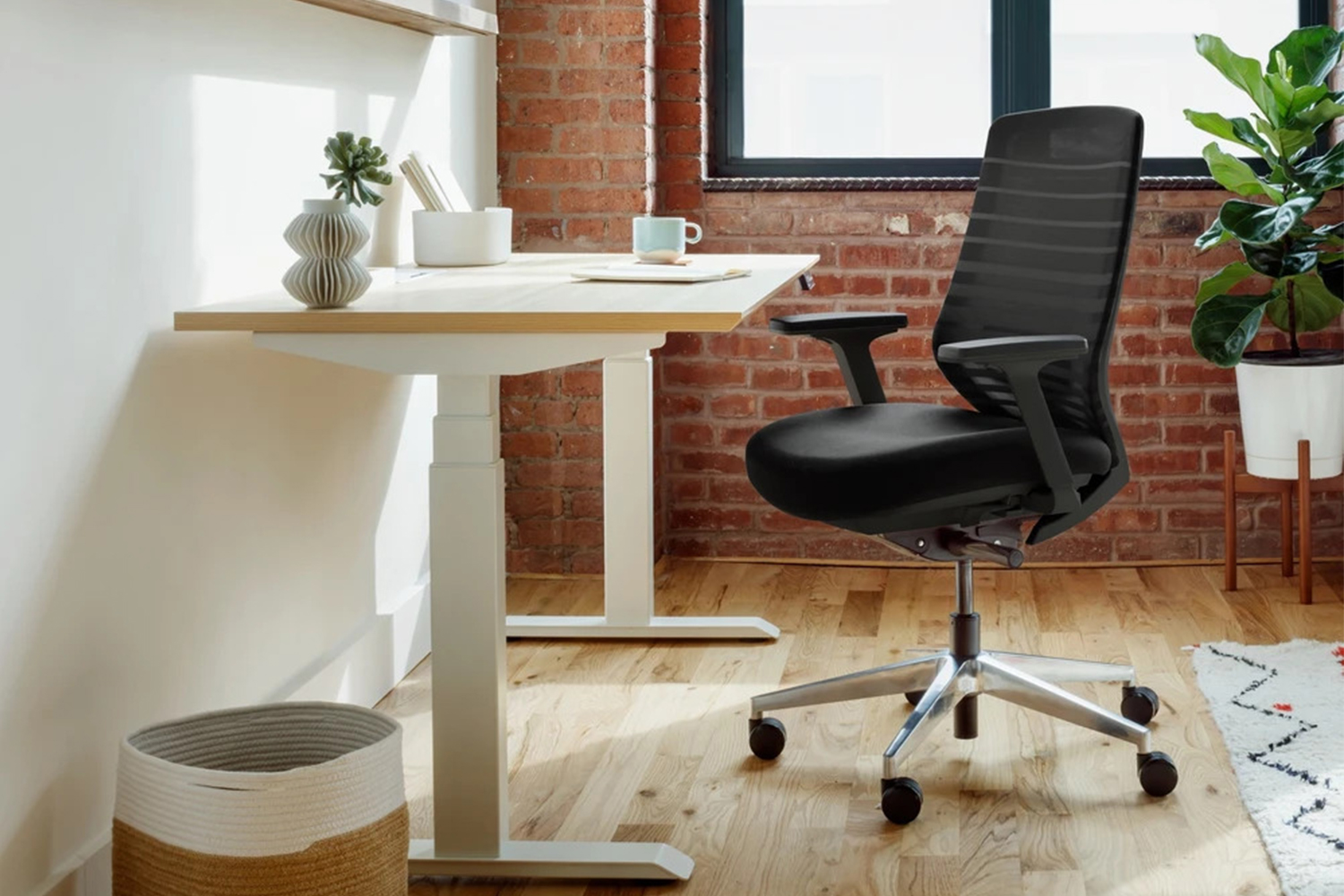 An ergonomic office chair and work desk from furniture company Branch