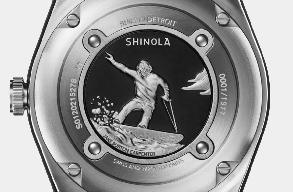 Shinola x Burton JBC Duck Watch Collaboration Engraved Caseback featuring Jake Burton