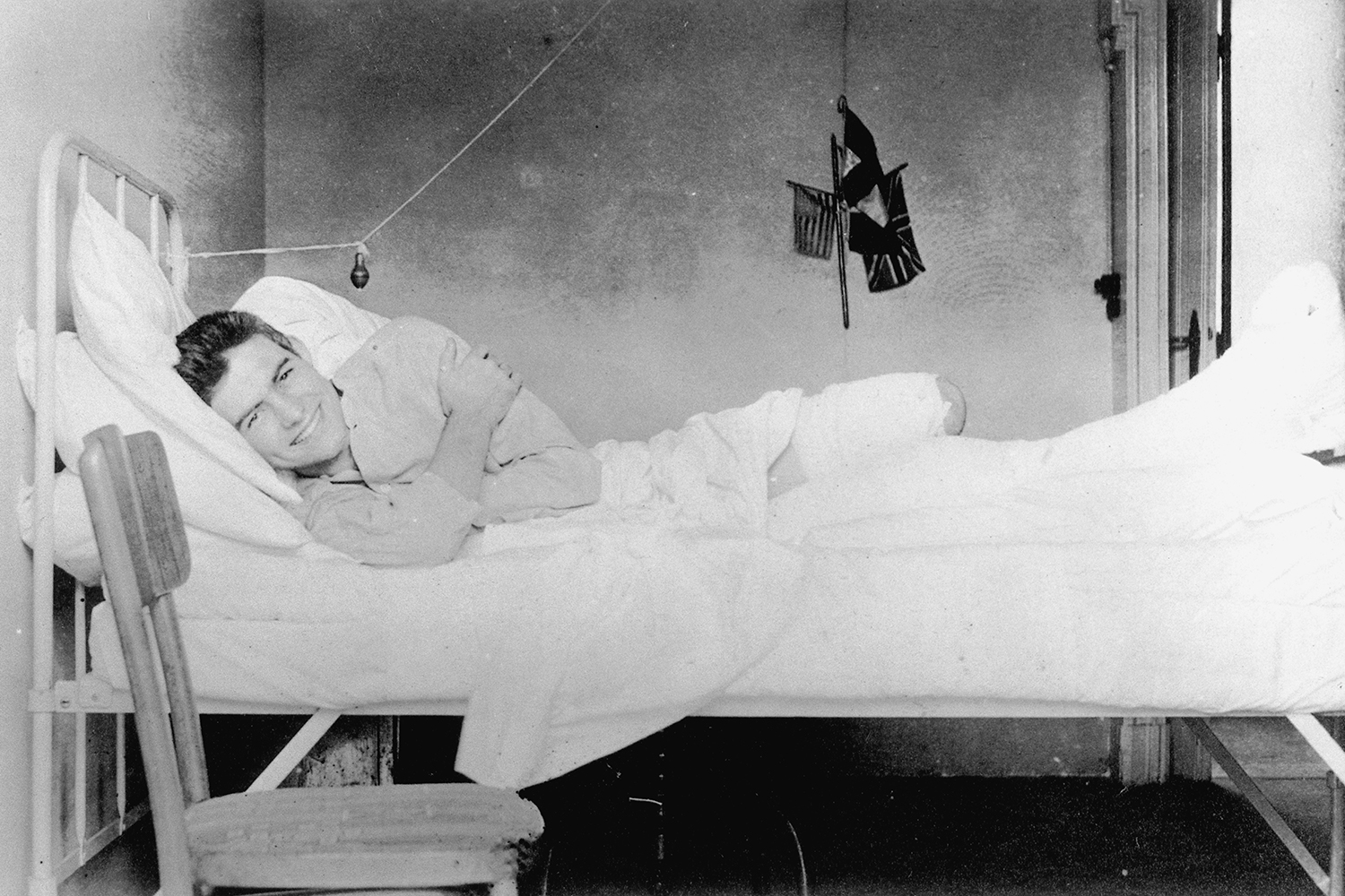 Ernest Hemingway recovering from injuries at the American Red Cross Hospital in Milan, Italy, 1918