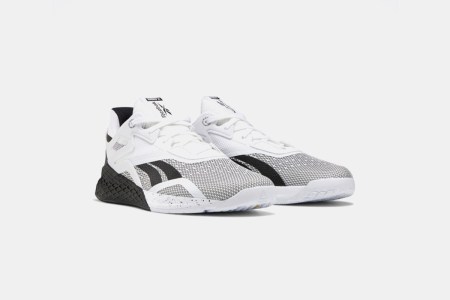 black and white reebok nano x workout shoes designed for lifting weights