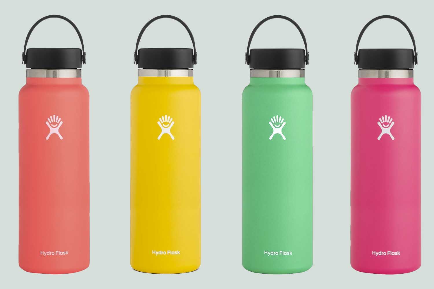 Hydro Flask 40oz water bottles in four bright colors