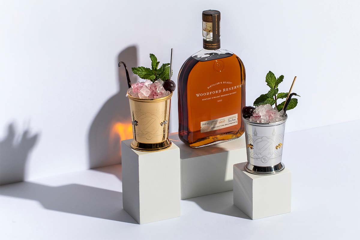 The $1,000 Mint Juleps from Woodford Reserve in their silver and gold cups