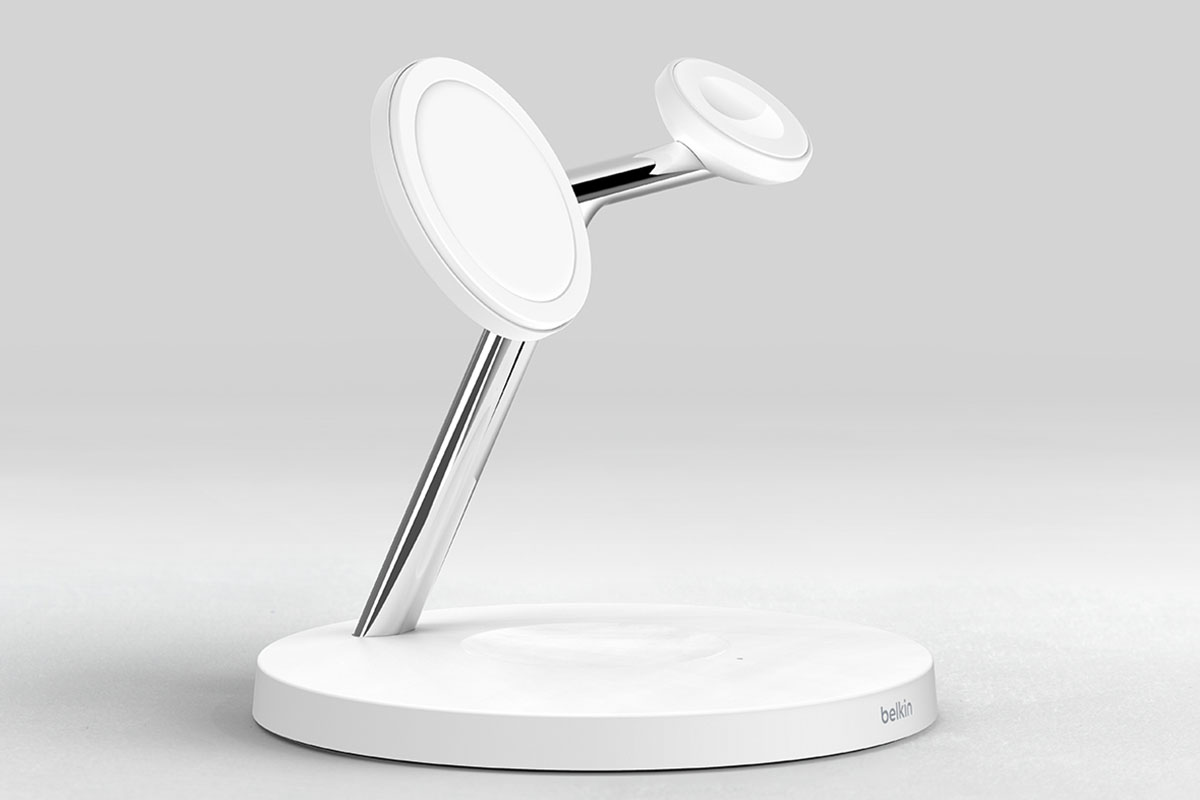 The Belkin MagSafe 3-in-1 Wireless Charger on display without devices; currently on sale at Amazon
