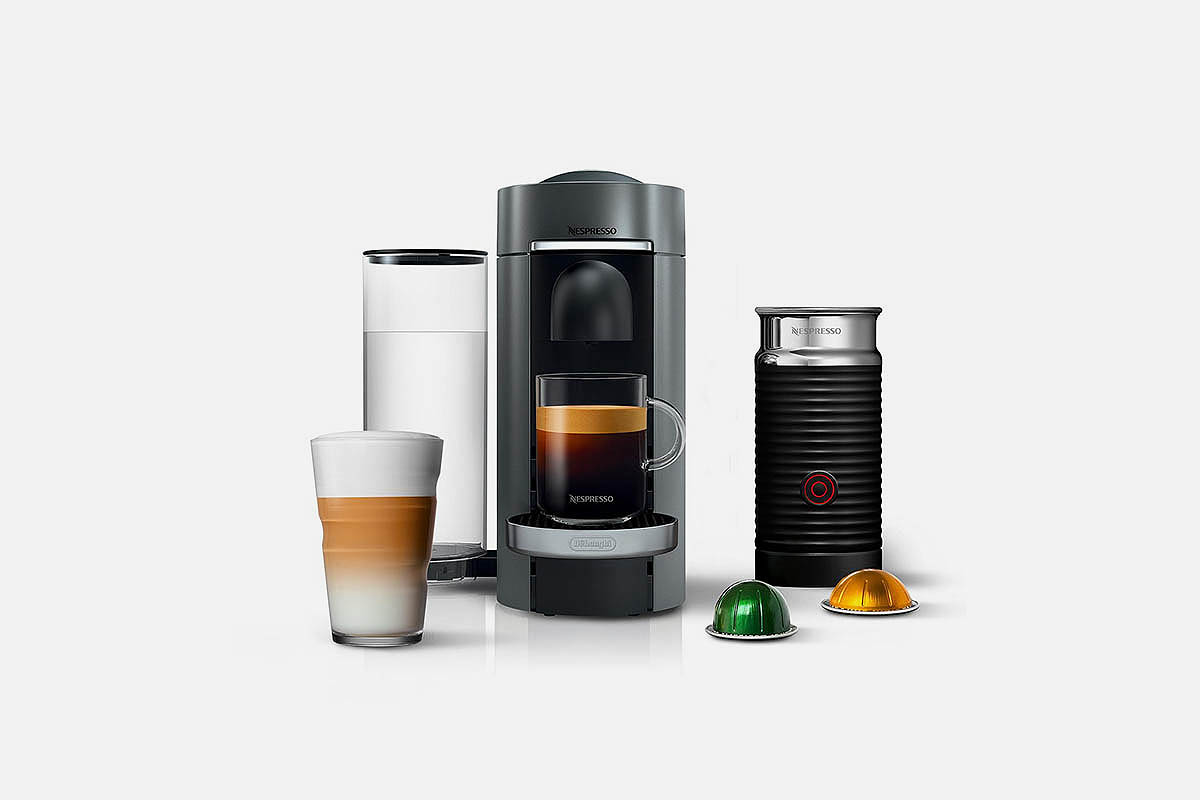 product shot of Nespresso by De'Longhi Vertuo Plus Deluxe Coffee & Espresso Maker with Aerocinno Frother