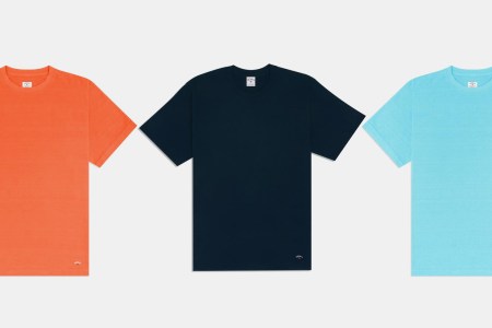 Noah Recycled Cotton Tees in orange, black and blue