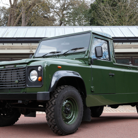 The green Land Rover Defender hearse custom designed by Prince Philip to carry his coffin for his funeral service