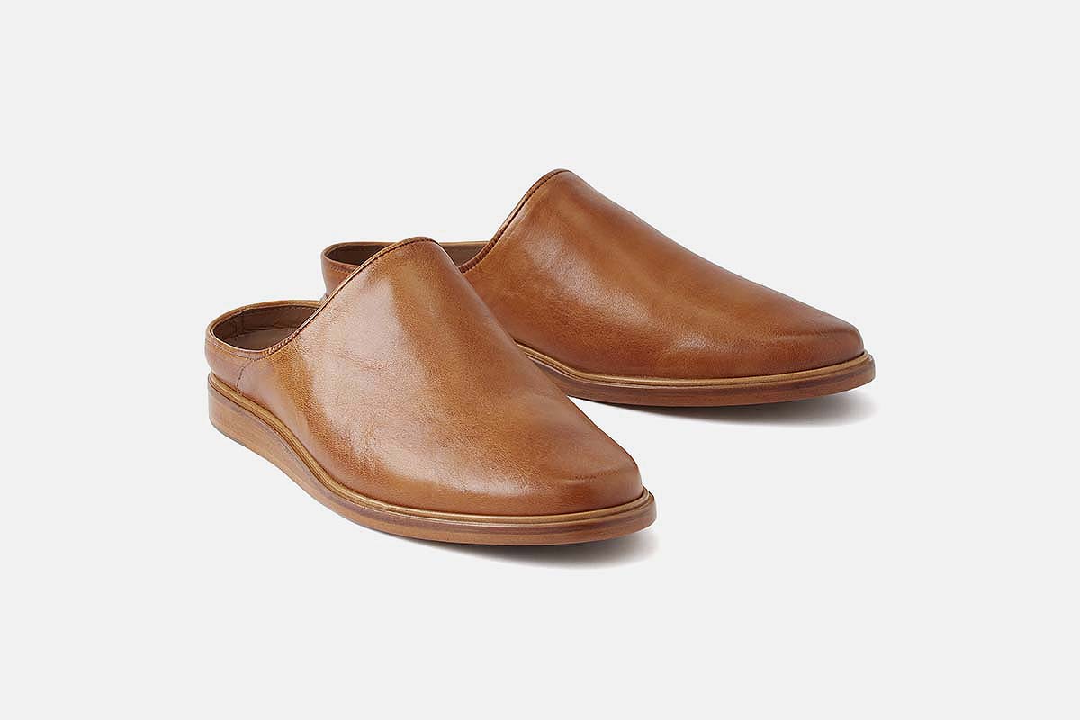 a pair of Rhodes Footwear house shoes, now on sale at Huckberry