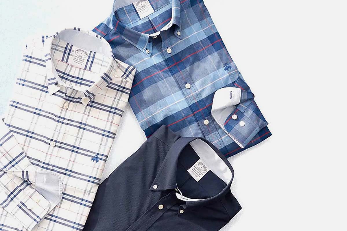three non-iron shirts from Brooks Brothers, part of a larger spring sale