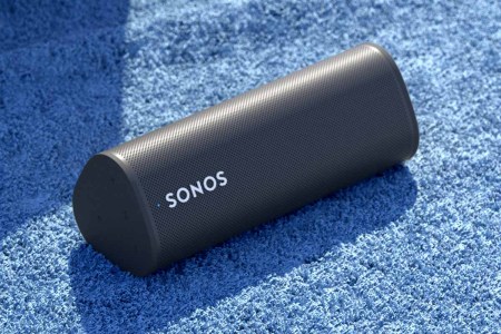 The new Sonos Roam lying on a blanket outside. The portable speaker goes is currently up for preorder.