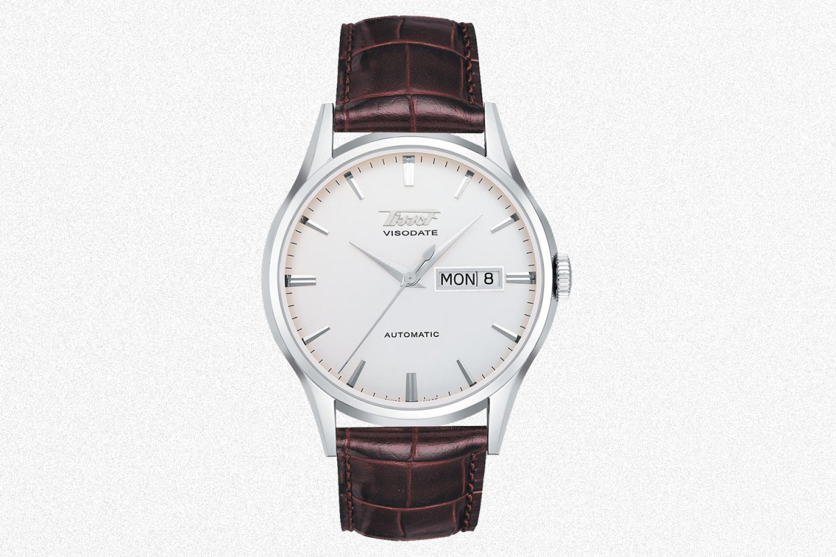 The Tissot Visodate dress watch in a 40mm size on a brown leather strap