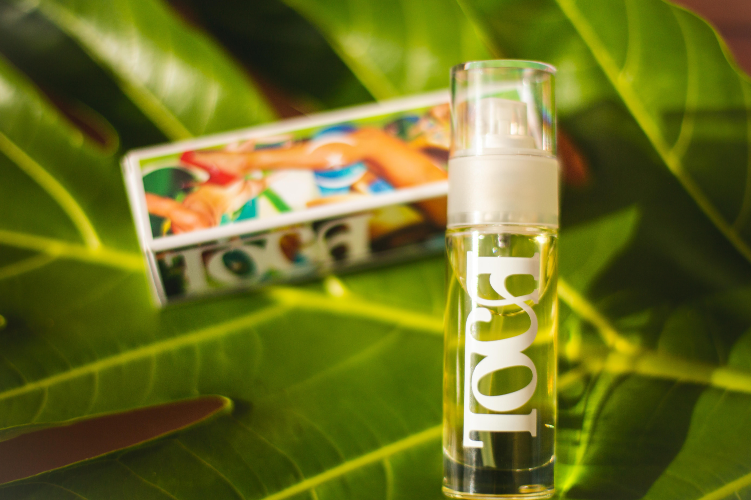 bottle of toca lube on green leafy background