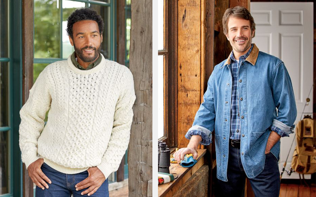 The Vermont Country Store Fisherman Sweater and Denim Barn Jacket