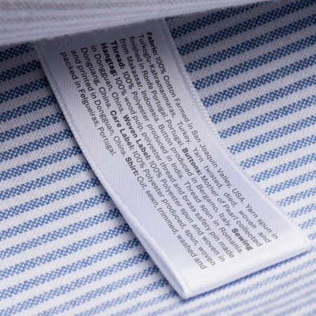 The traceability tag on clothing from menswear company Asket