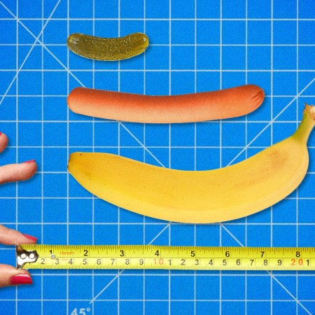 Measuring tape, banana, hot dog and pickle
