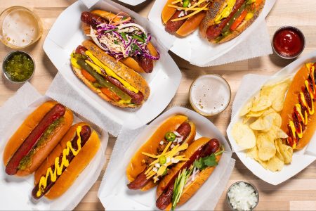 An assortment of dry-aged hot dogs.