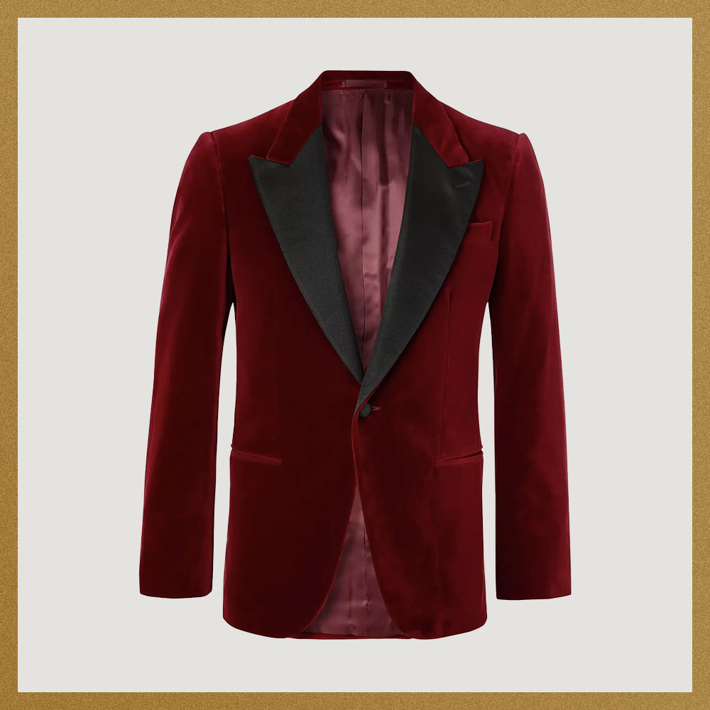 One In A Million Men's Micro Pattern Cotton Blend Two Button Blazer Burgundy Red 