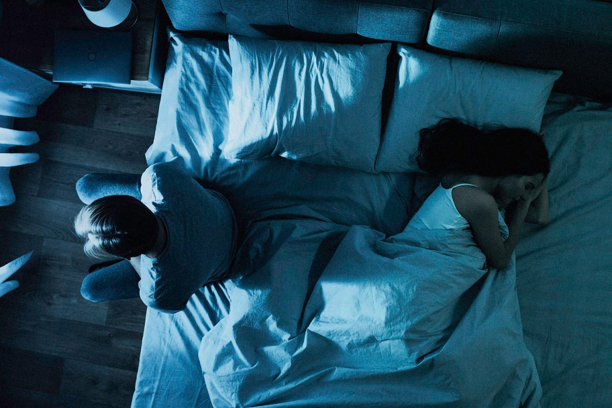 Man unable to sleep while wife sleeps comfortably unaware