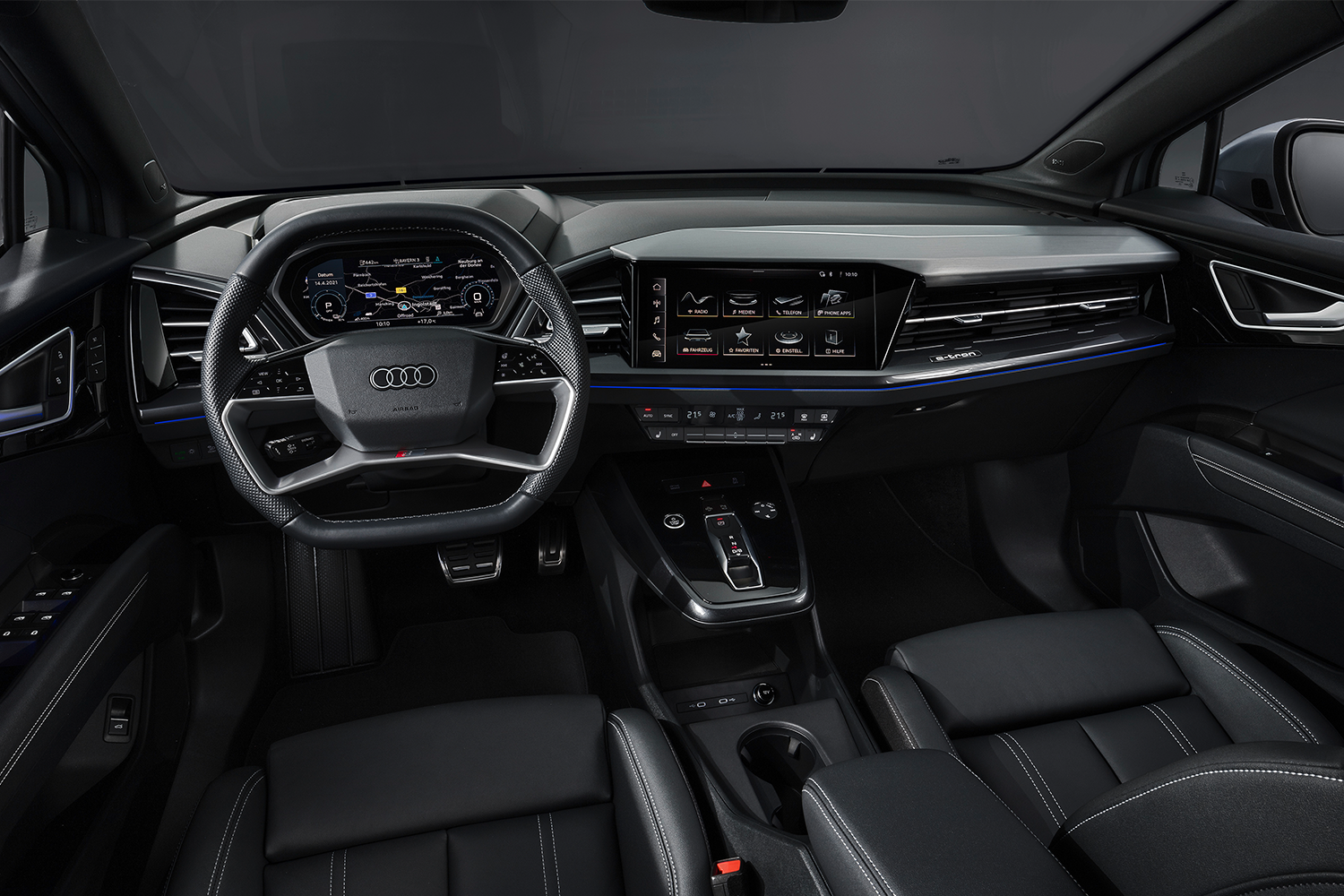 The interior of the Audi Q4 E-tron featuring a Sonos audio system