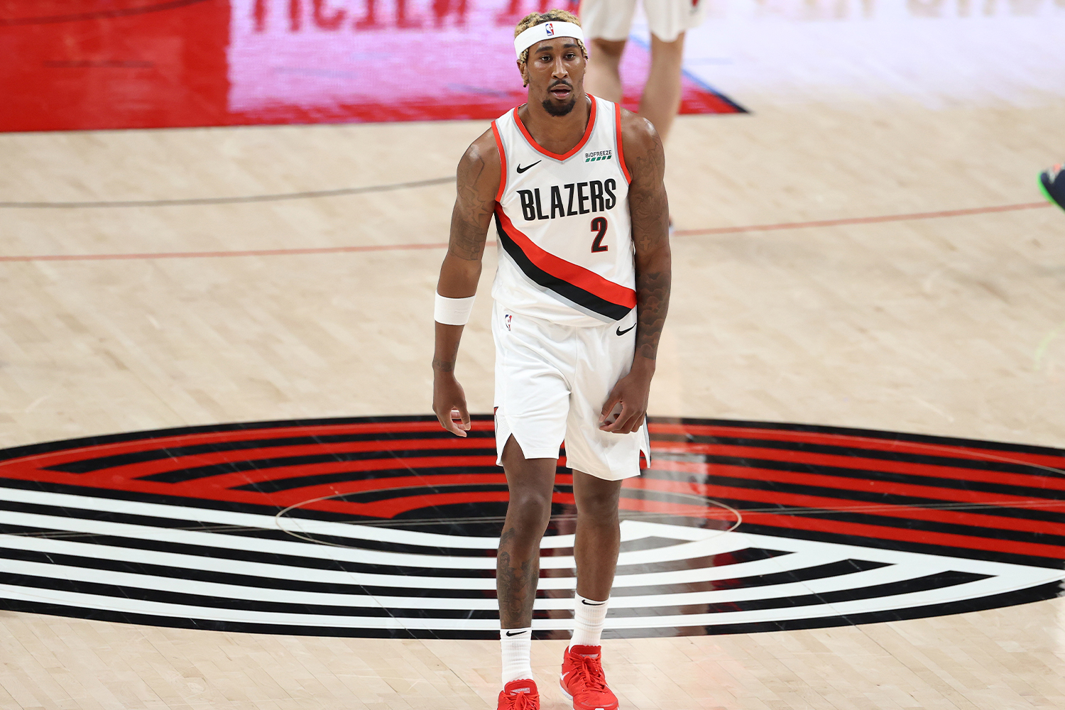 Rondae Hollis-Jefferson #2 of the Portland Trail Blazers looks on in the fourth quarter against the Miami Heat