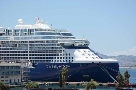 Cruise ship Celebrity Edge seen at Piraeus Port. Celebrity Edge is the first Edge-class cruise ship operated by Celebrities.