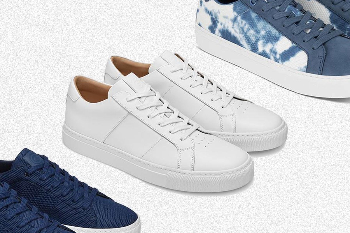 White and blue men's sneakers from Greats on a white background