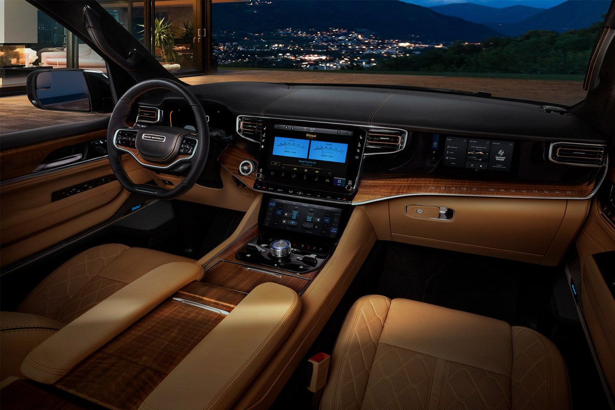 The interior cabin of the new Jeep Grand Wagoneer featuring a McIntosh sound system