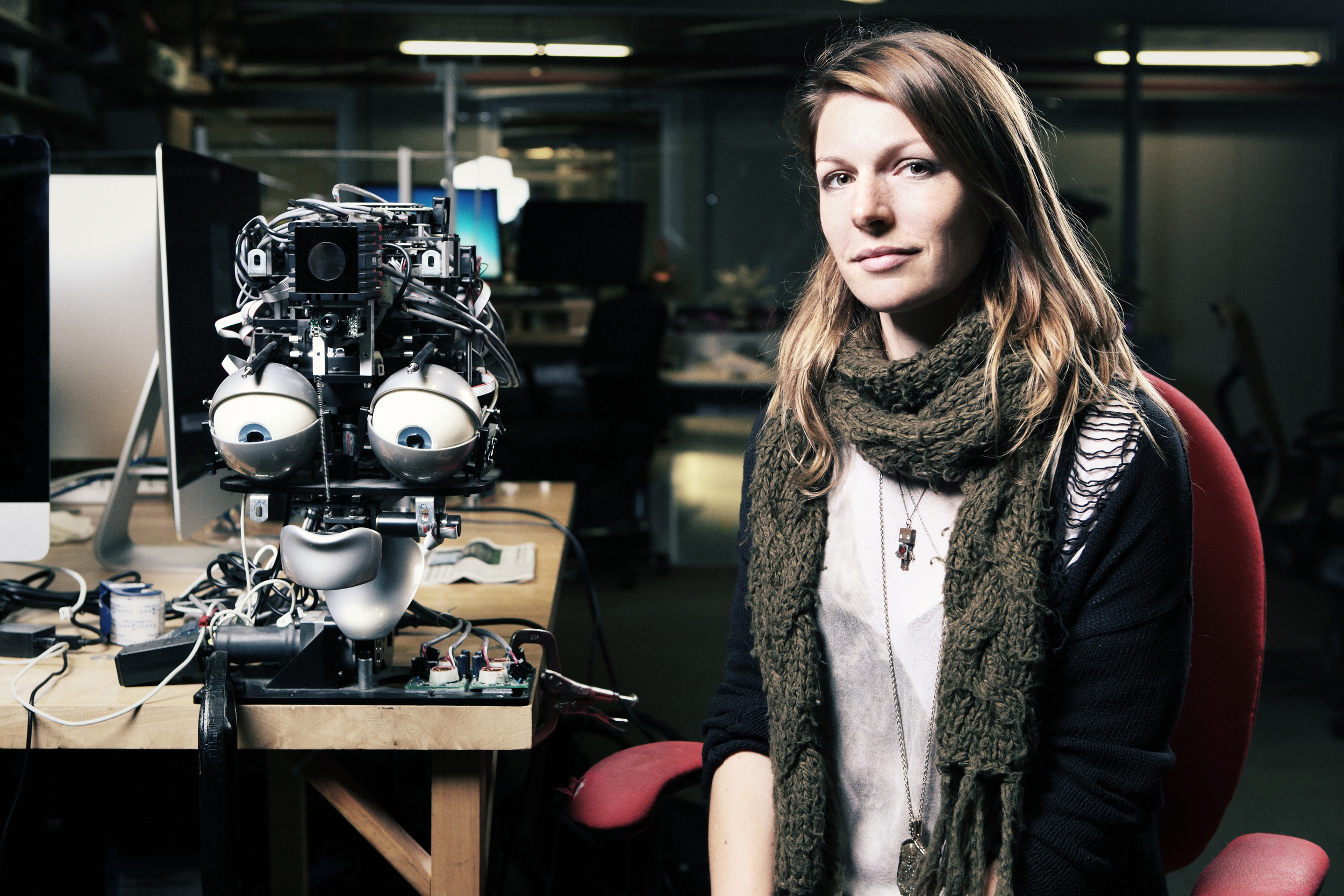 kate darling with robot at MIT media lab